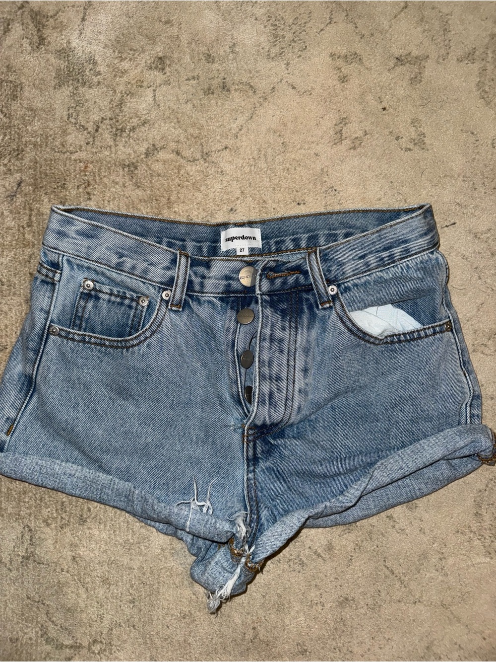 superdown Light Blue High-Rise Button-Fly Denim Shorts